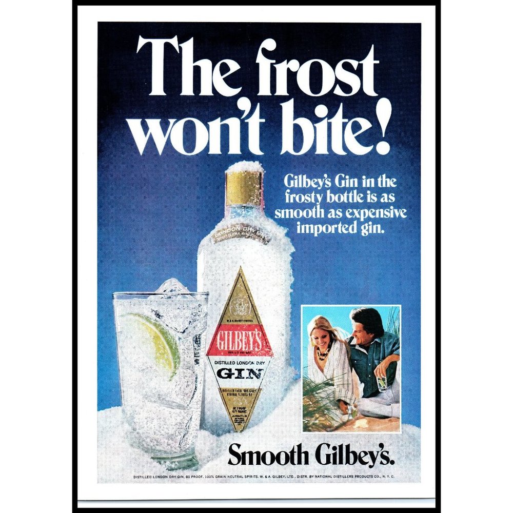 1977 Gilbey's London Dry Gin Vintage Print Ad Frost Won't Bite Wall Art Photo